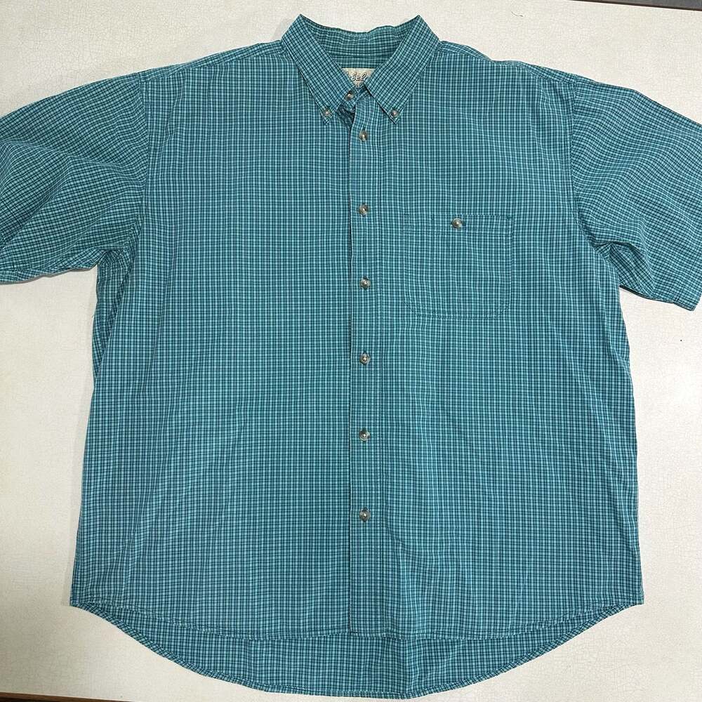 Cabelas Mens XL Green Plaid Check Short Sleeve Button Up Shirt cotton